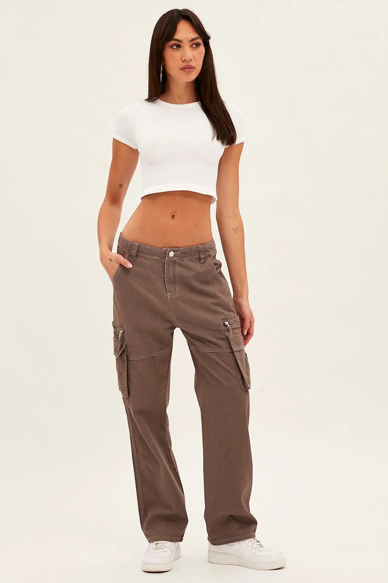 Grey Wide Leg Denim Cargo Pants - Image 3