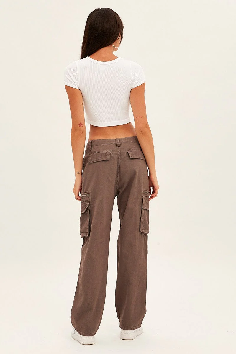 Grey Wide Leg Denim Cargo Pants - Image 5