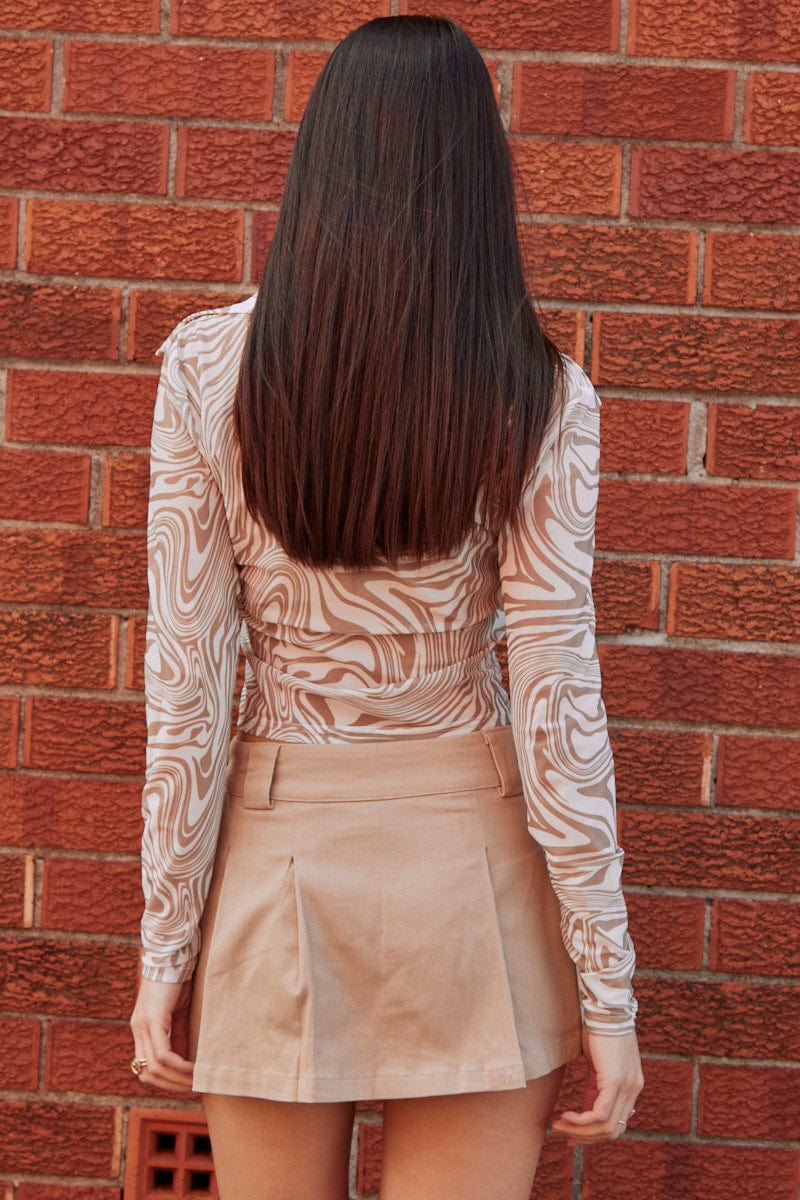 Marble Print Top Long Sleeve Midriff Mesh - Image 5