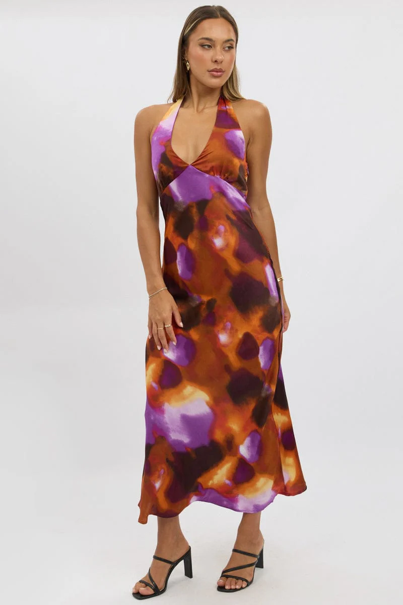 Multi Abstract Halter Neck Dress Midi - Image 2