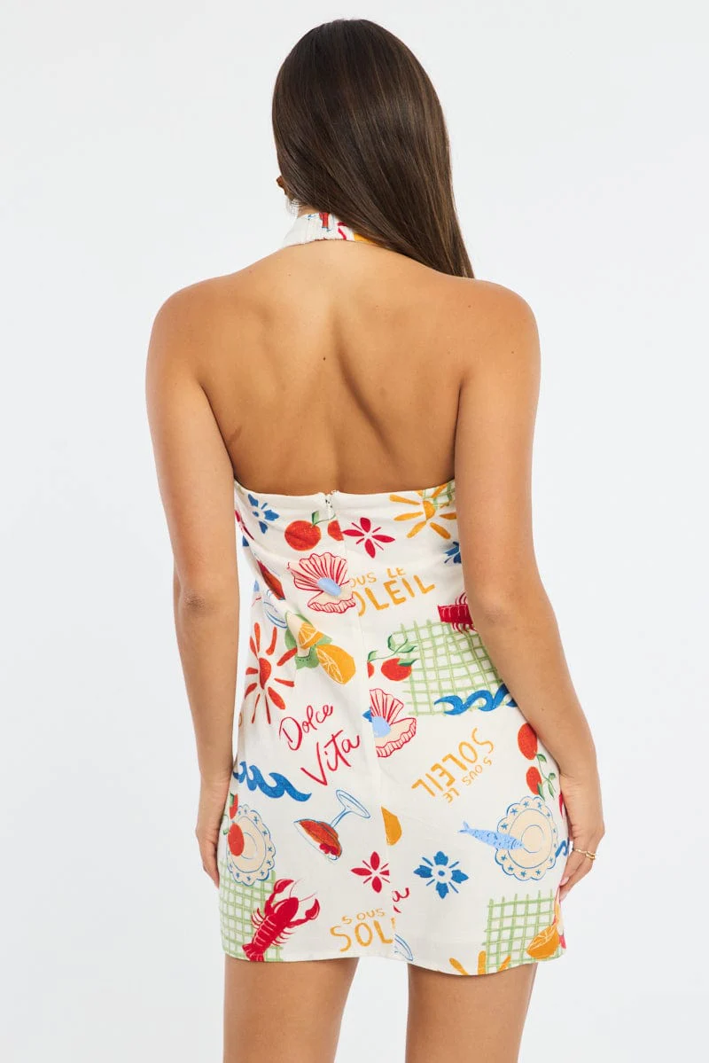 Multi Abstract Halter Neck Dress Mini - Image 5