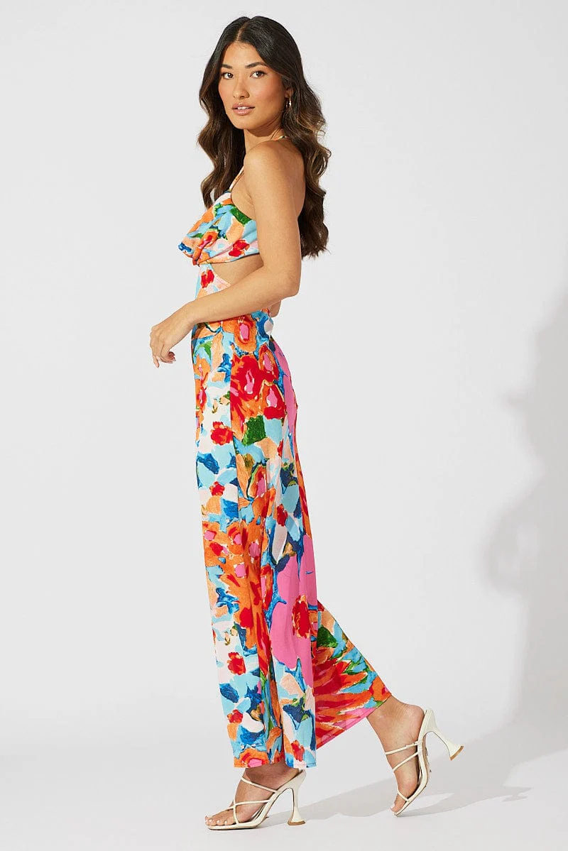 Multi Abstract Maxi Dress Abstract Floral Strappy Cut Out - Image 5
