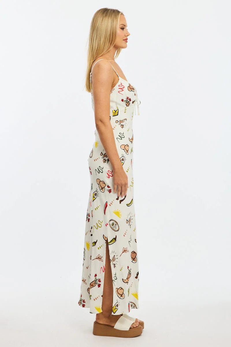 Multi Abstract Midi Dress Gathering Bust Sleeveless - Image 3