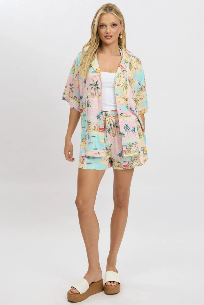Multi Abstract Relaxed Shirt Short Sleeve Linen Blend - Image 2