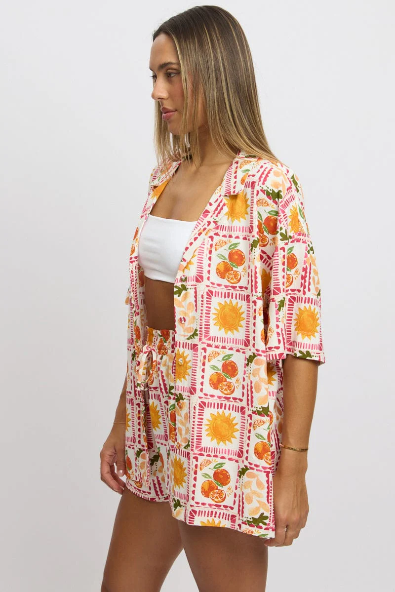 Multi Abstract Relaxed Shirt Short Sleeve Linen Blend - Image 4