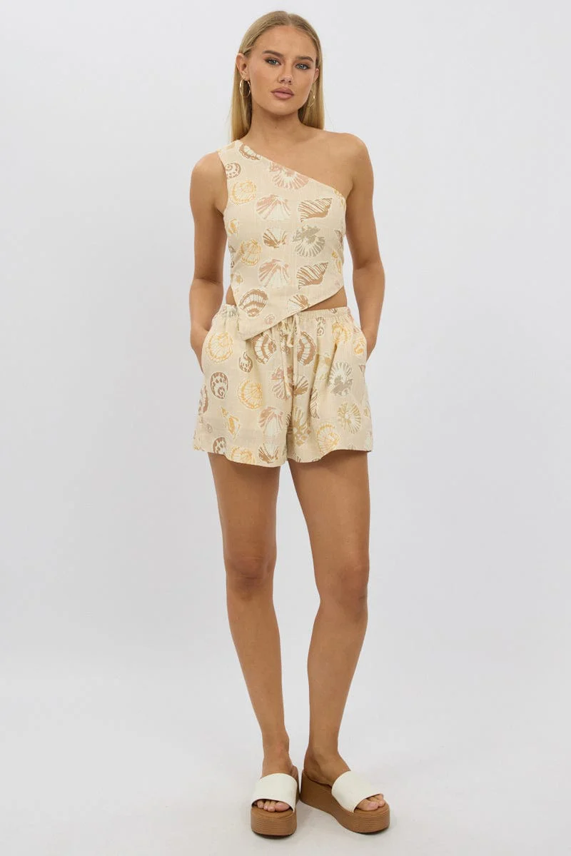Multi Abstract Scarf Top One Shoulder Linen Blend - Image 2
