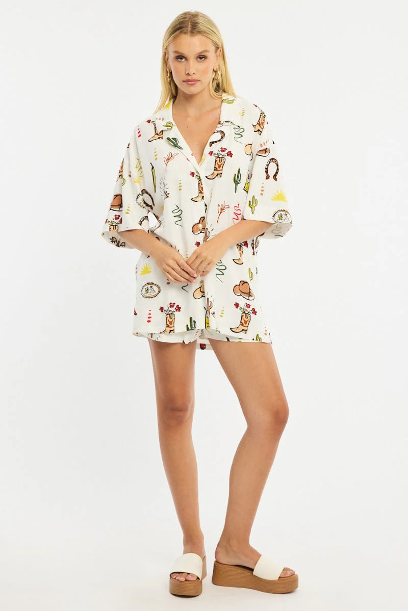 Multi Abstract Shorts Mid Rise - Image 3