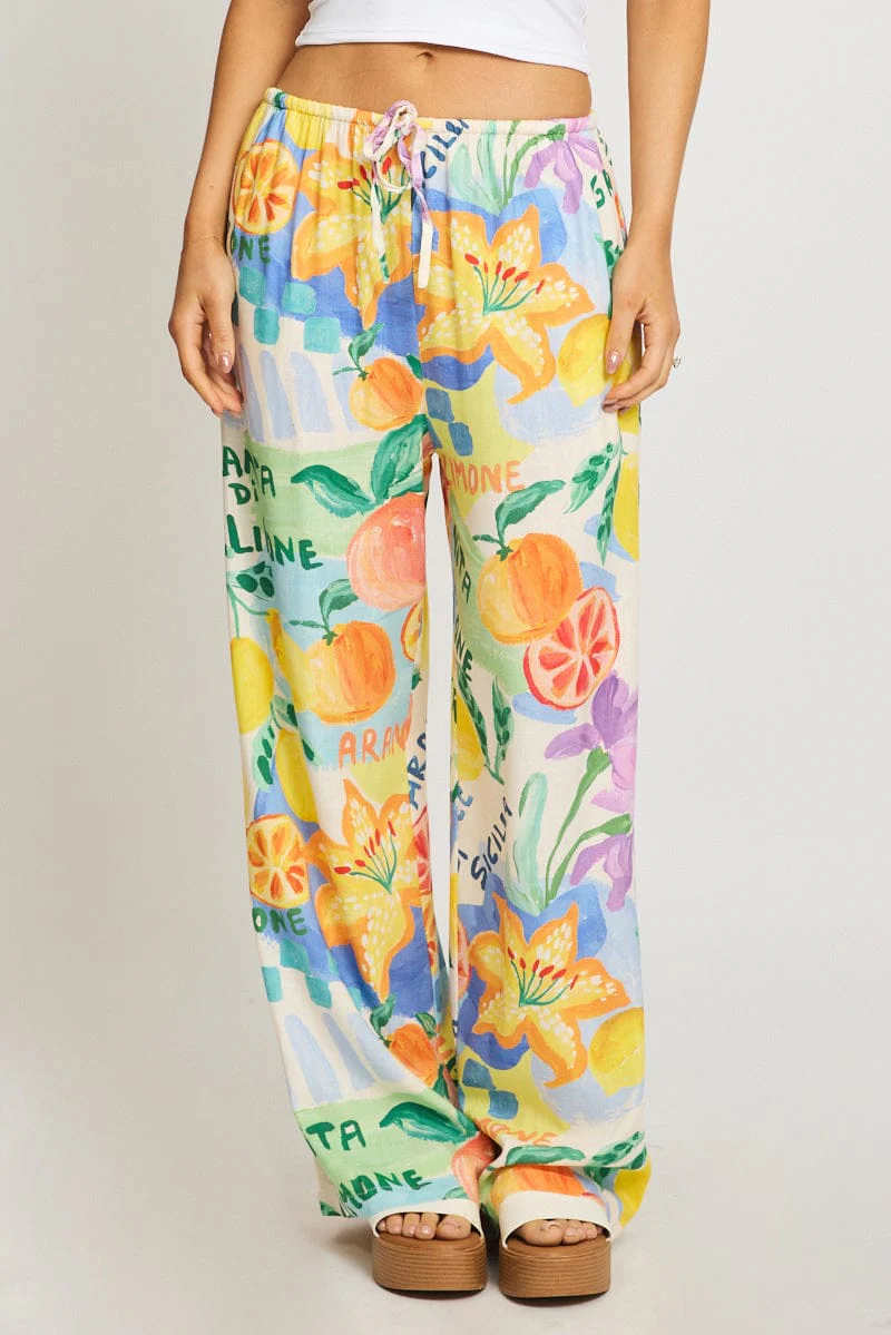 Multi Abstract Wide Leg Pants Elasticated Waist - Image 3