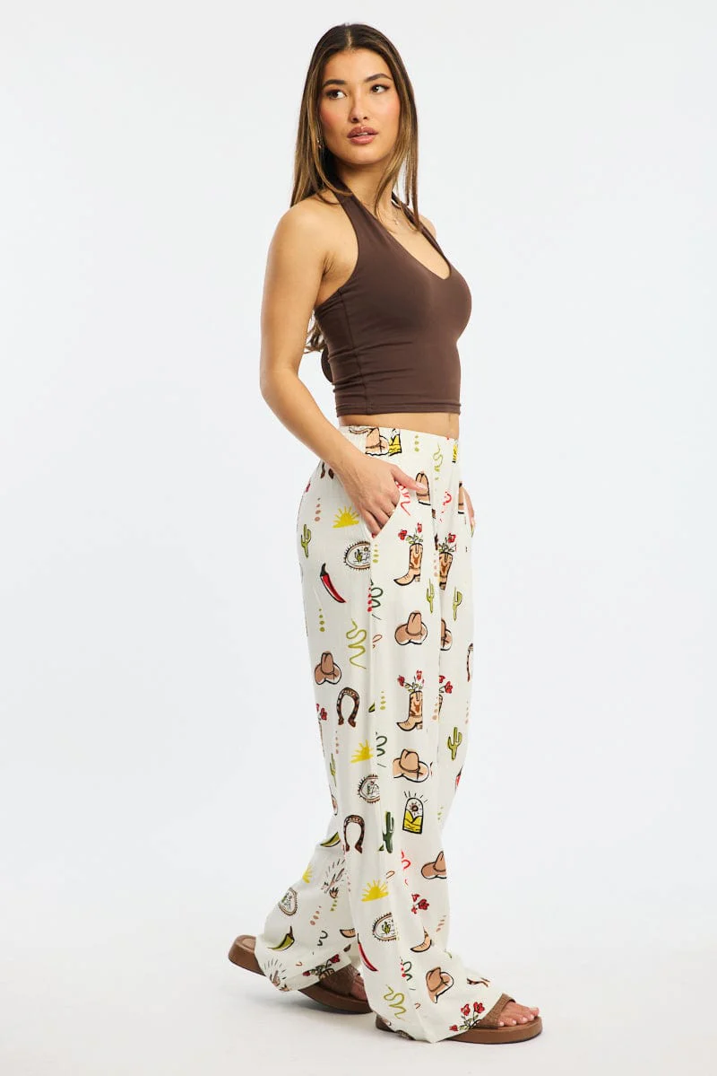 Multi Abstract Wide Leg Pants Elasticated Waist - Image 3