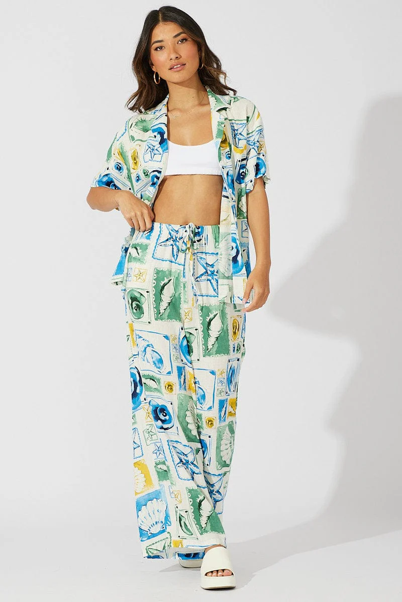 Multi Abstract Wide Leg Pants High Rise - Image 3