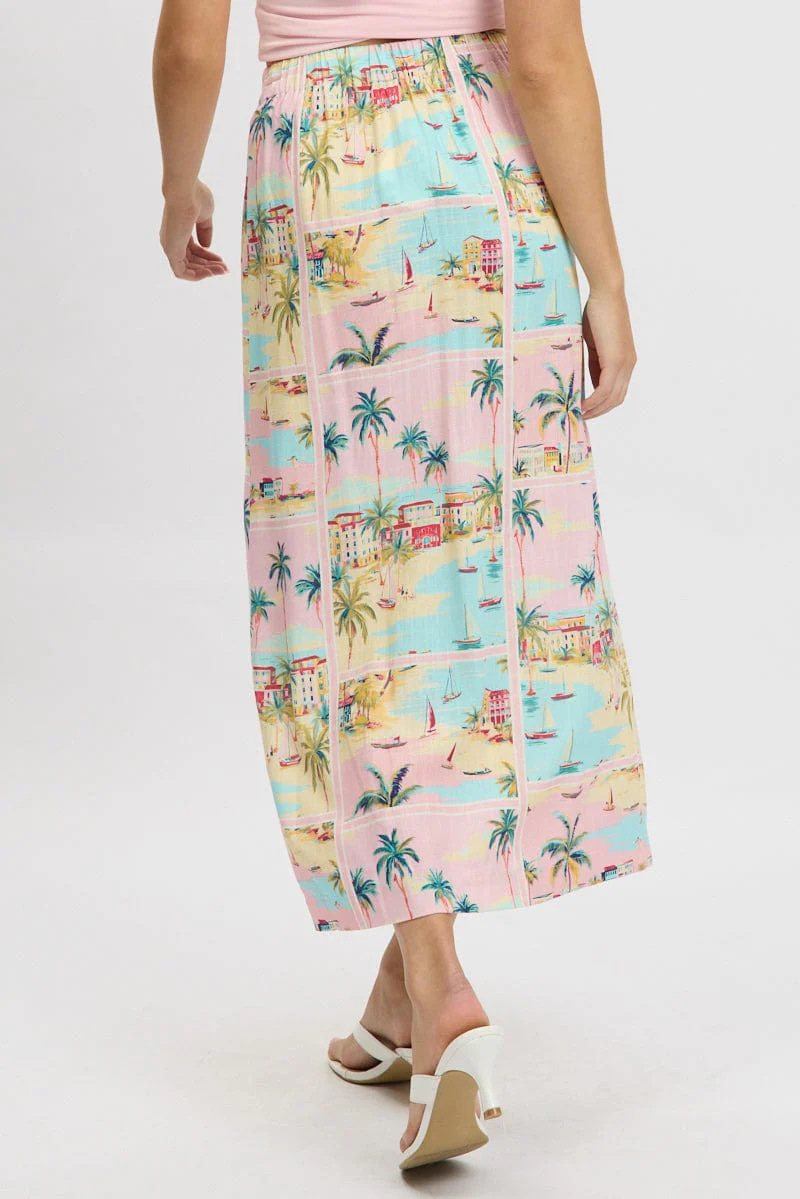 Multi Abstract Wrap Skirt High Waisted Midaxi - Image 5
