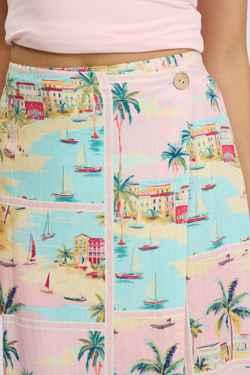 Multi Abstract Wrap Skirt High Waisted Midaxi - Image 6
