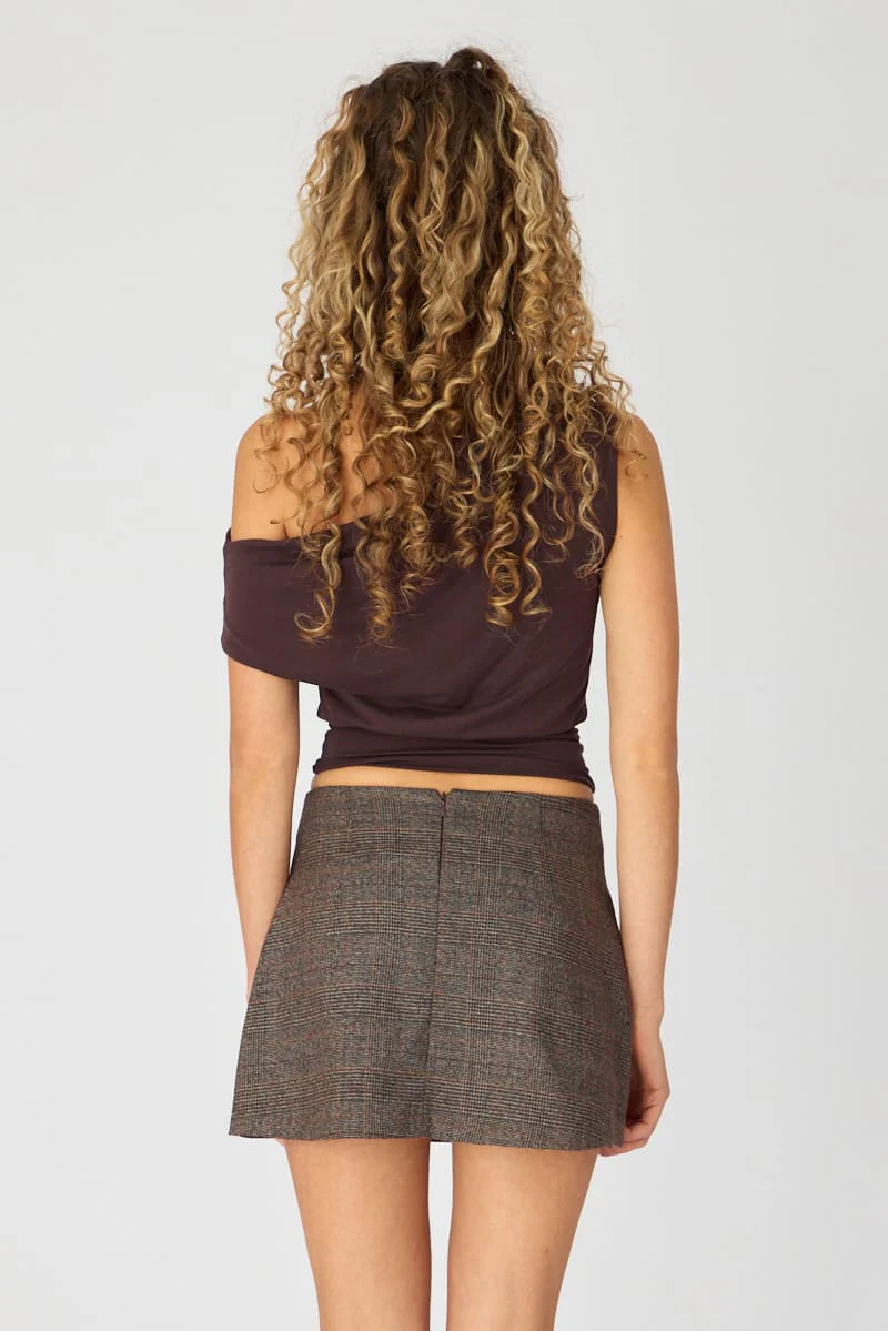 Multi Check Mini Skort Skirt High Rise Tailored - Image 5