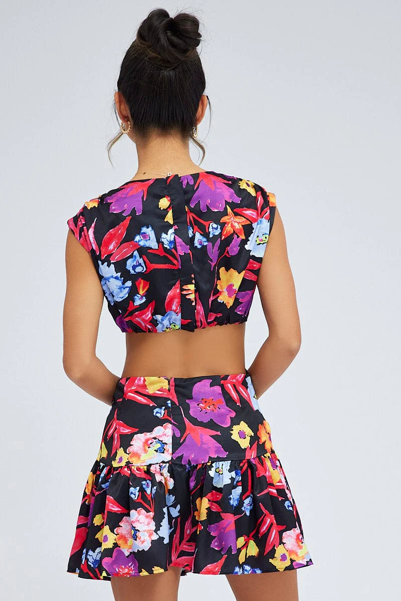 Multi Floral Bright Floral Ring Detail Keyhole Dress - Image 5