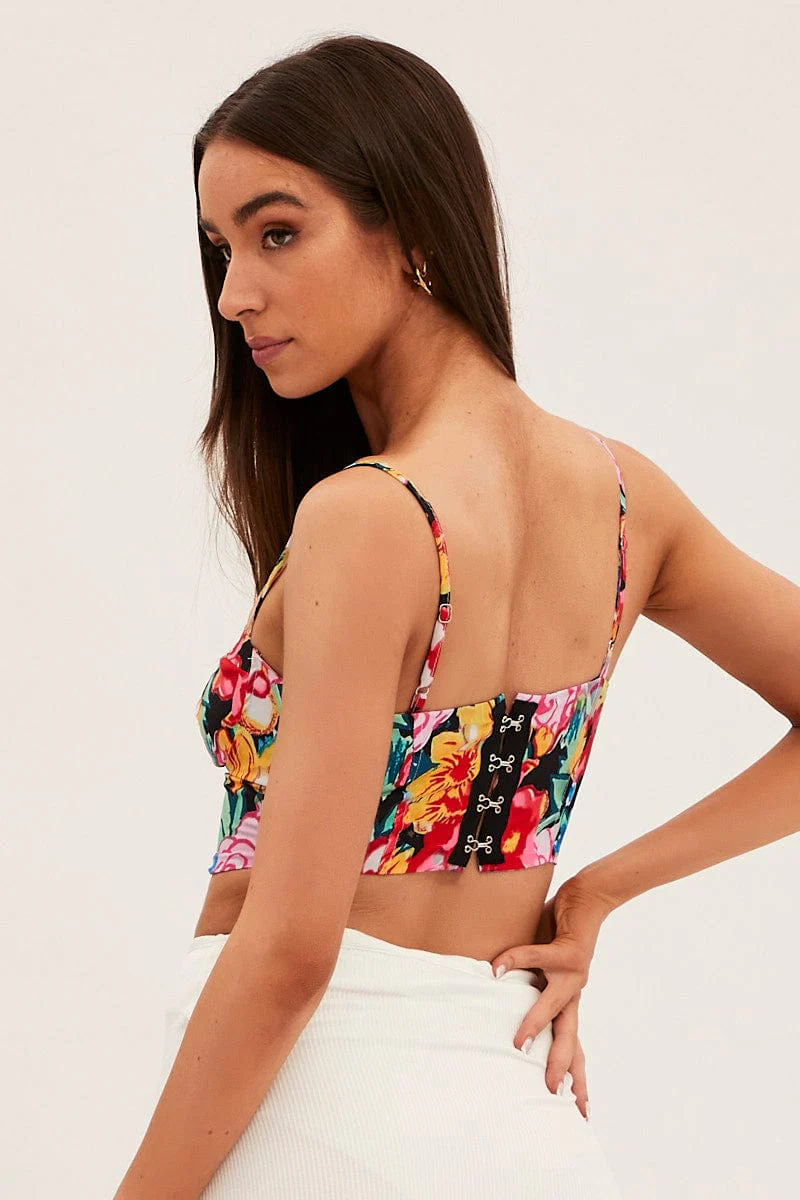 Multi Floral Floral Print Corset Top - Image 5