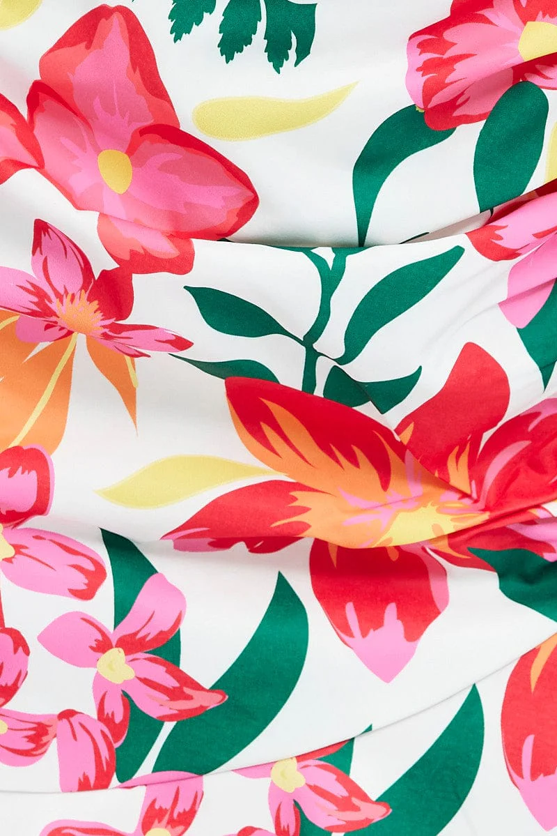 Multi Floral Gathered Skirt Mini Length Ruffle Detail - Image 6