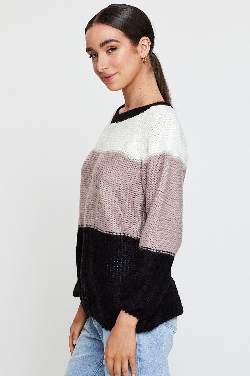 Multi Knit Top Long Sleeve Relaxed Colour Block - Image 4
