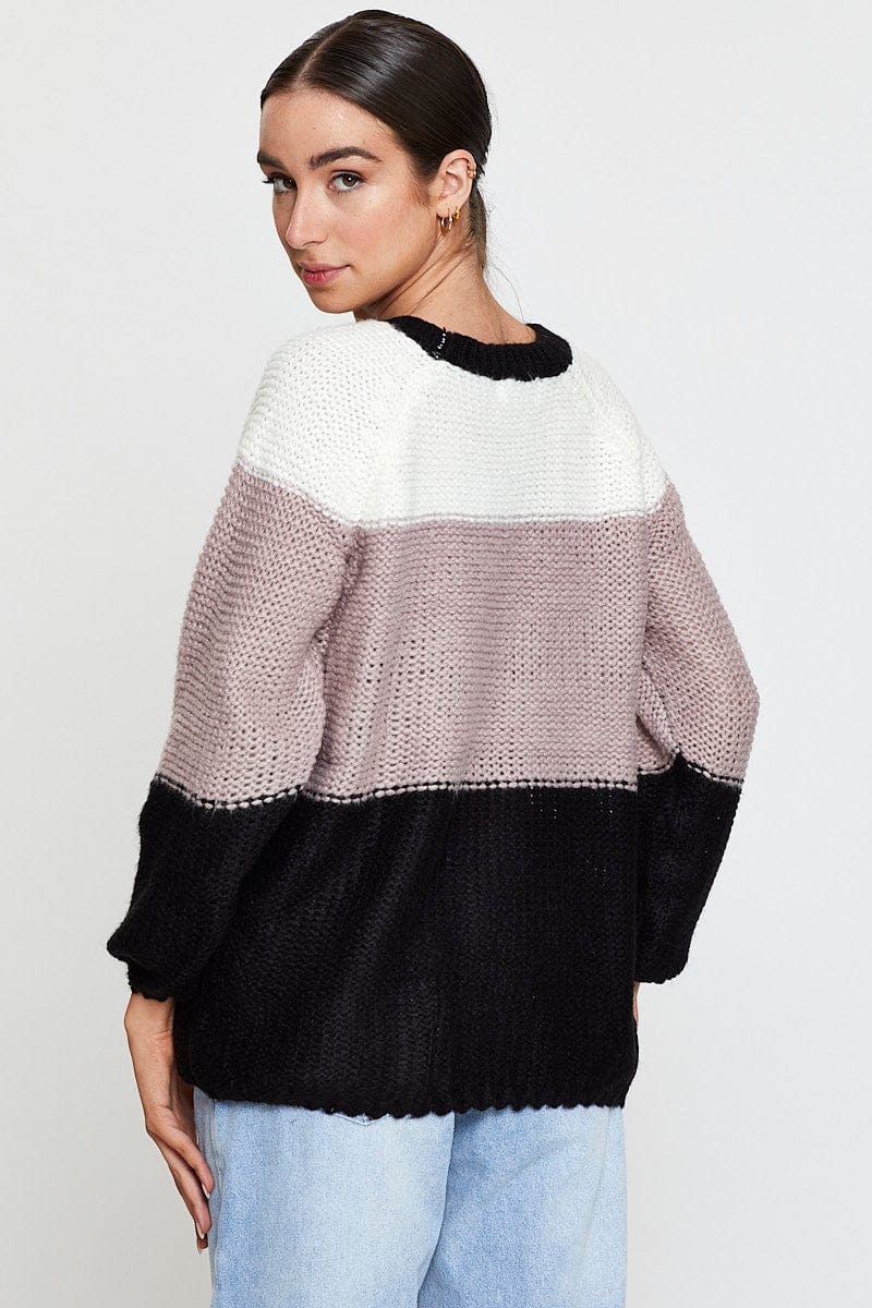 Multi Knit Top Long Sleeve Relaxed Colour Block - Image 5