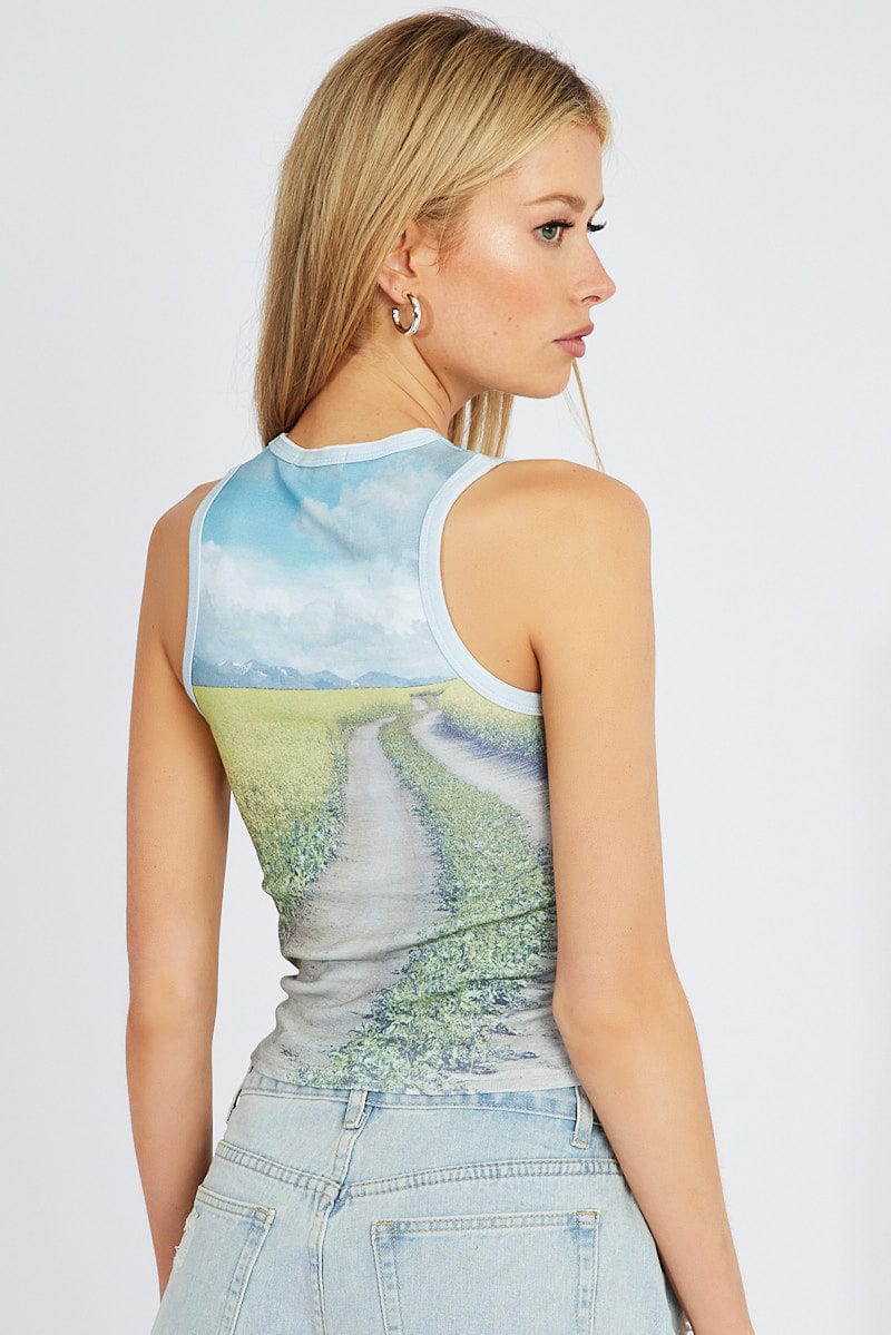 Multi Print Crop Tank Sleeveless Crew Neck - Image 5