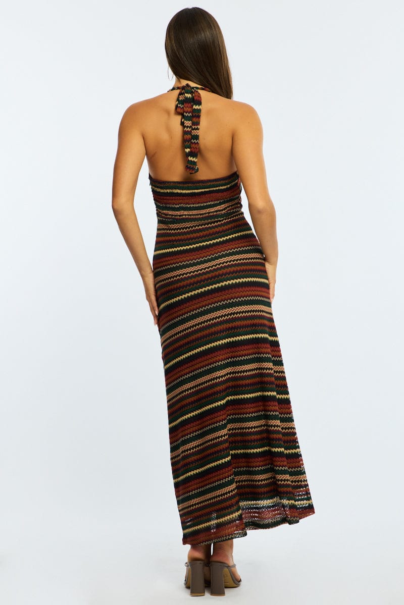Multi Stripe Midi Dress Halter Neck - Image 5