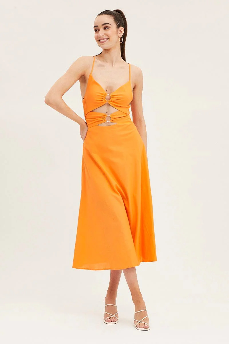 Orange A Line Dress Midi - Image 3