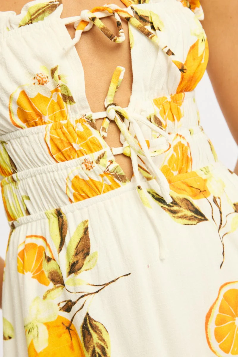 Orange Abstract Midi Dress Ribbon Detail Strappy - Image 5
