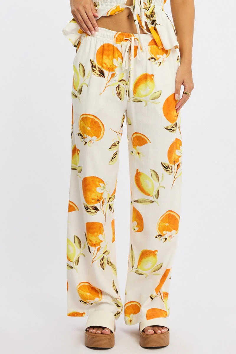 Orange Abstract Wide Leg Pants Elasticated Waist - Image 2