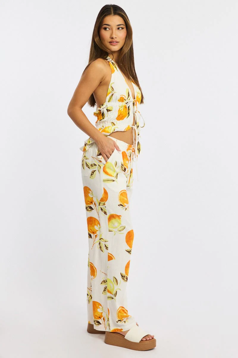 Orange Abstract Wide Leg Pants Elasticated Waist - Image 3