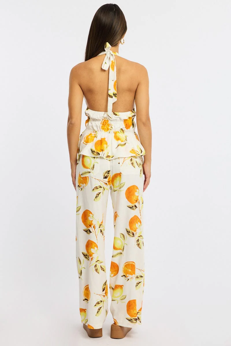 Orange Abstract Wide Leg Pants Elasticated Waist - Image 4