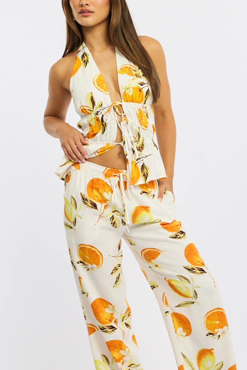 Orange Abstract Wide Leg Pants Elasticated Waist - Image 5