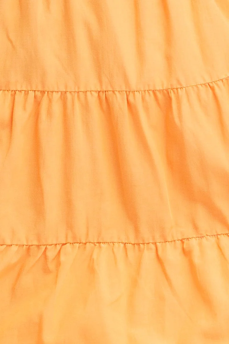 Orange Fit And Flare Dress Long Sleeve Square Neck - Image 6