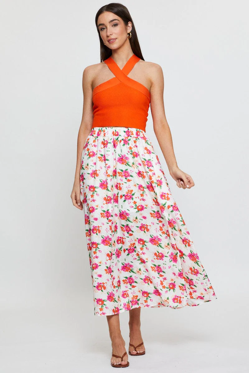 Orange Knit Top Sleeveless Halter - Image 2