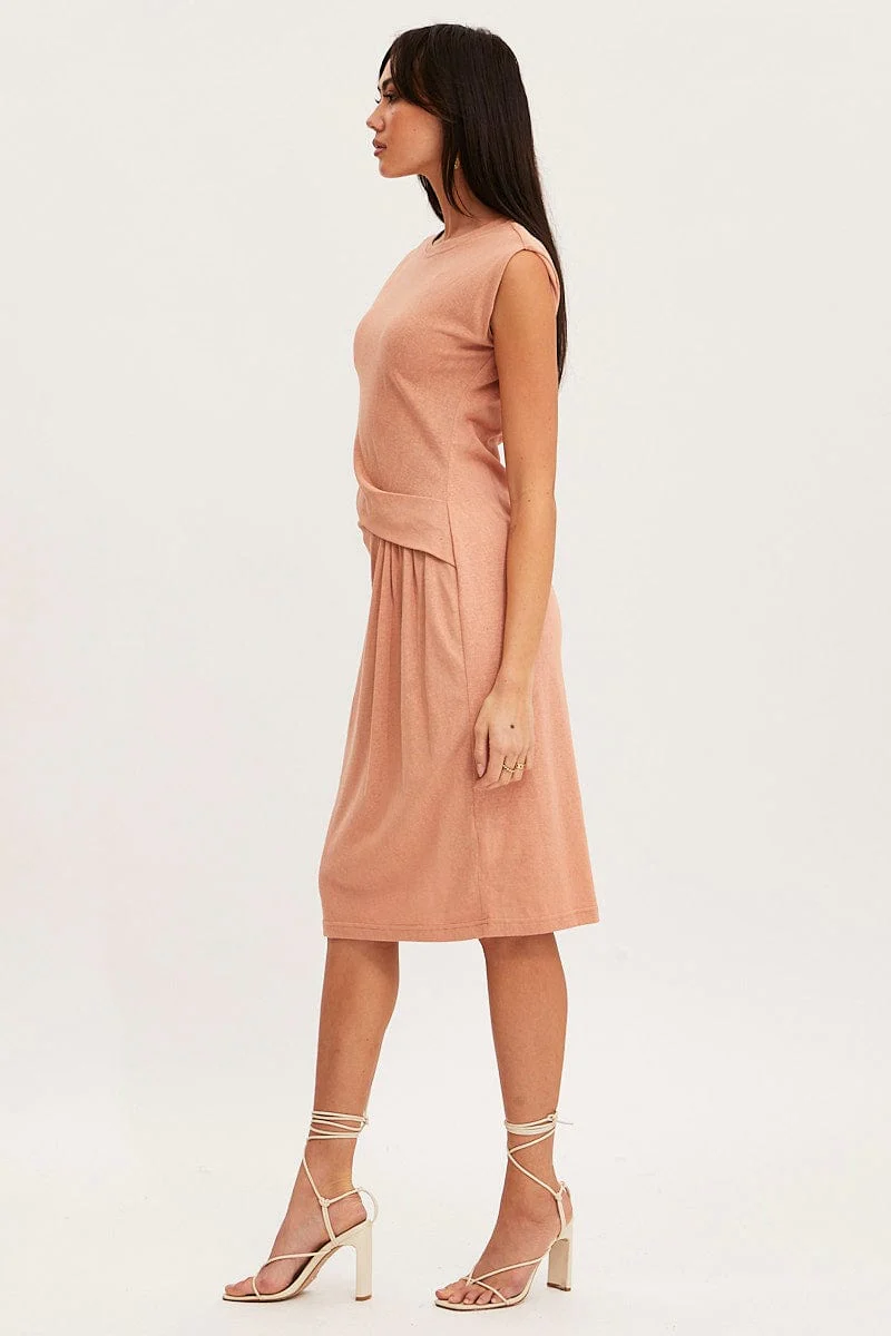 Orange Midi Dress Short Sleeve Round Neck - Image 4