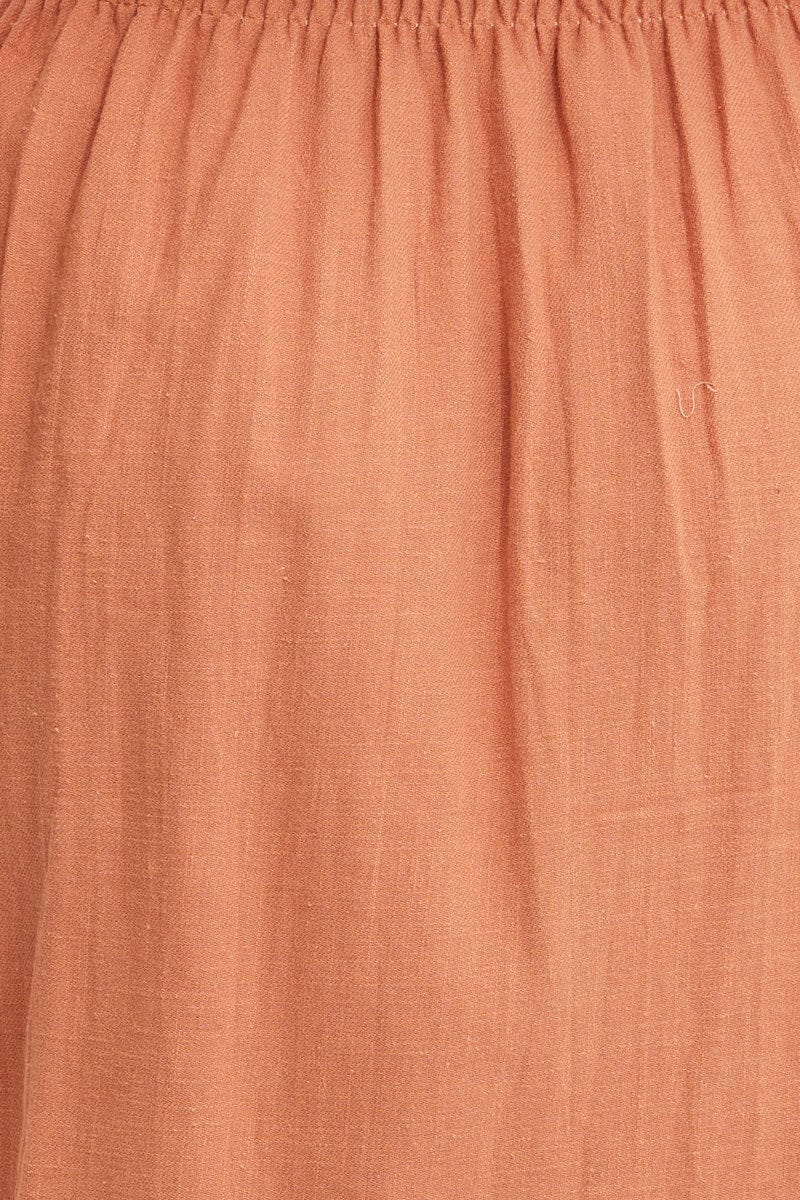 Orange Midi Dress Short Sleeve V Neck - Image 6