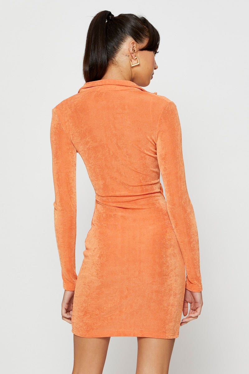 Orange Mini Dress Slinky Jersey Cut Out - Image 4