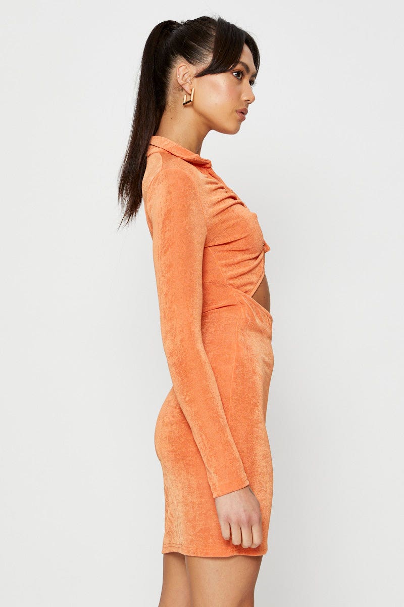Orange Mini Dress Slinky Jersey Cut Out - Image 5