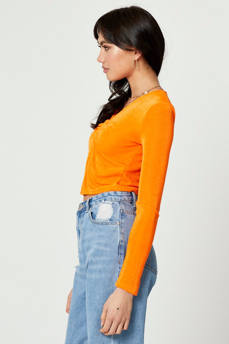 Orange Slinky Jersey Long Sleeve Top - Image 3