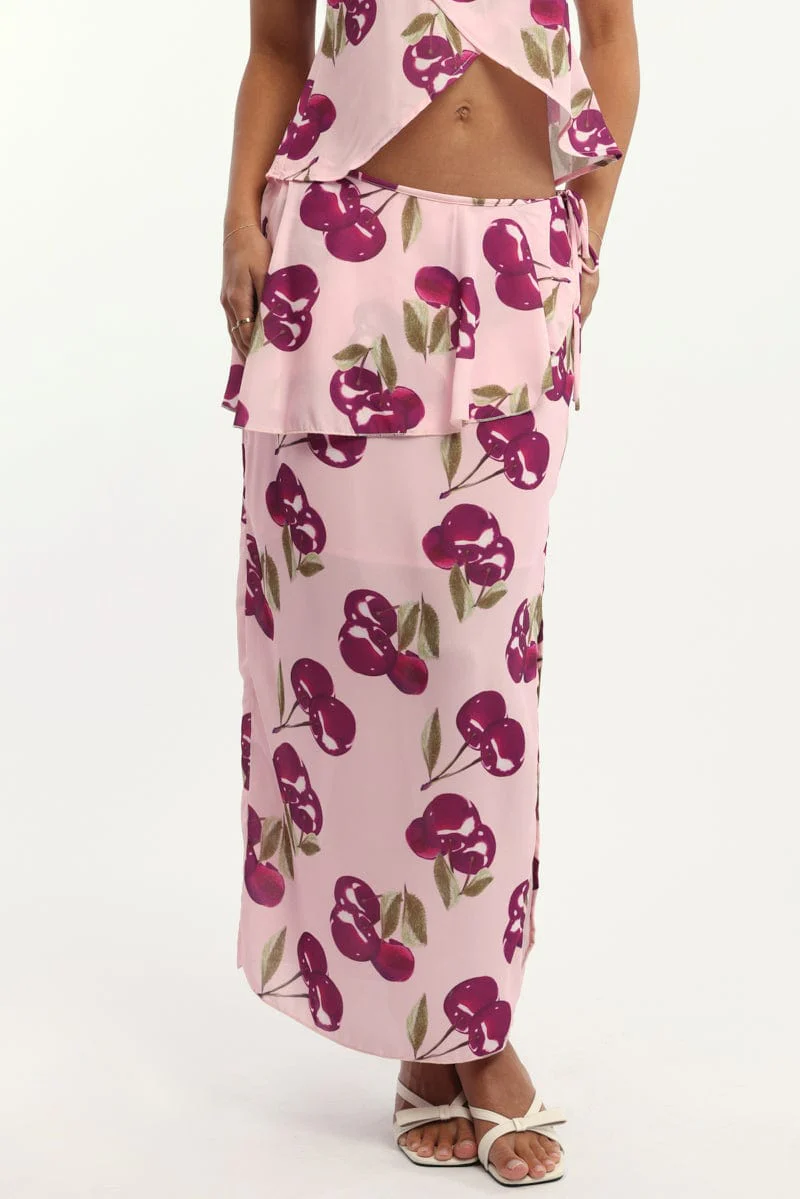 Pink Abstract Chiffon Maxi Skirt Lined - Image 2