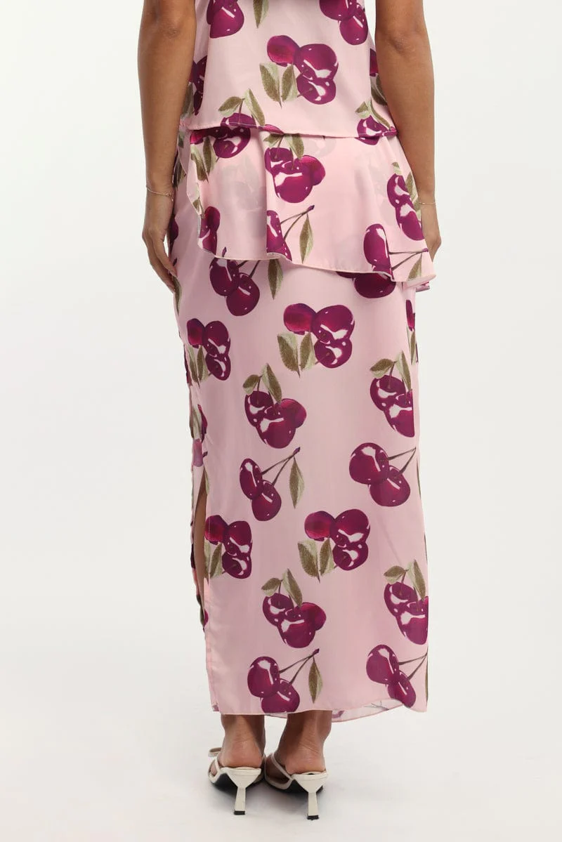 Pink Abstract Chiffon Maxi Skirt Lined - Image 4