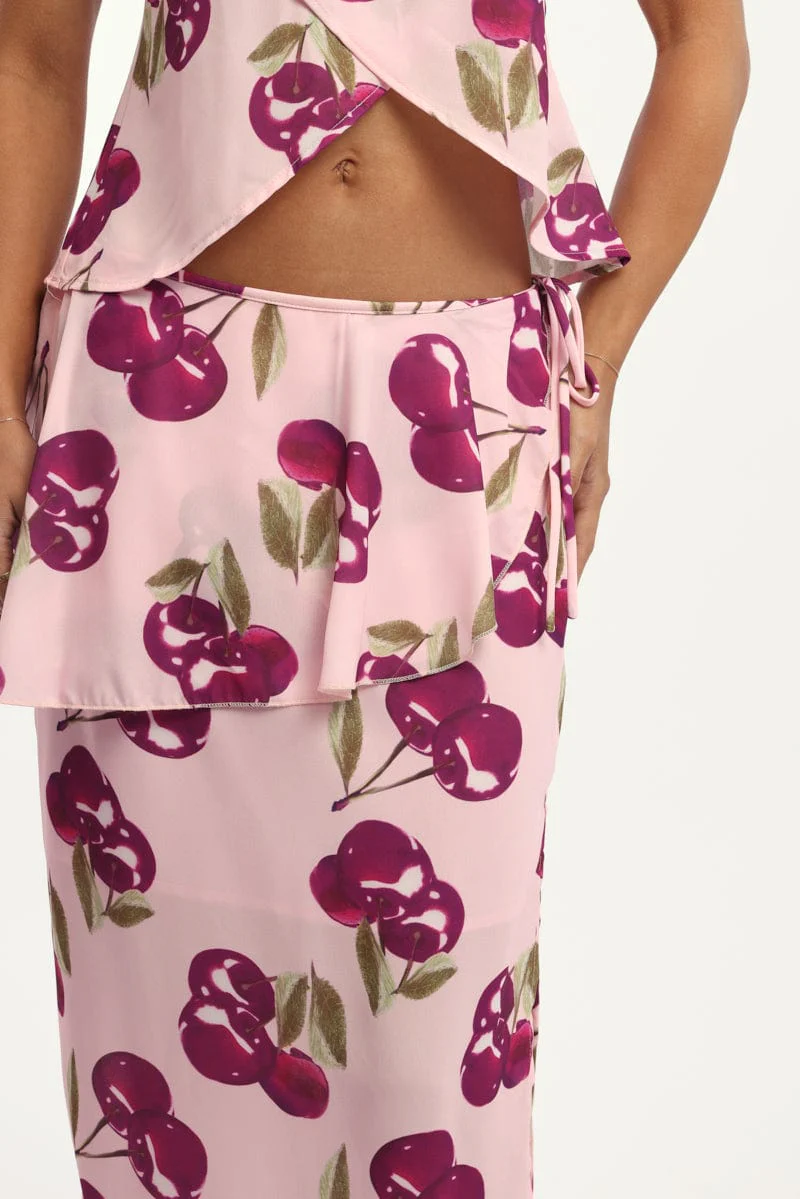 Pink Abstract Chiffon Maxi Skirt Lined - Image 5