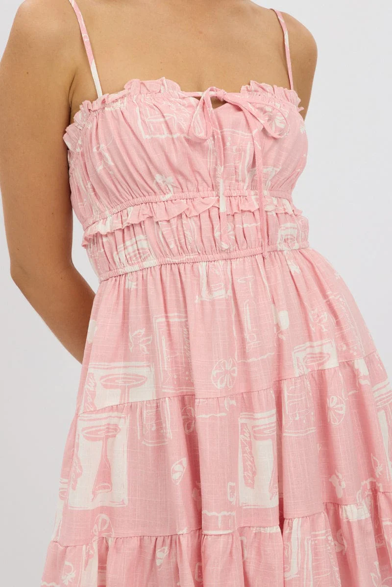 Pink Abstract Fit And Flare Dress Mini - Image 6