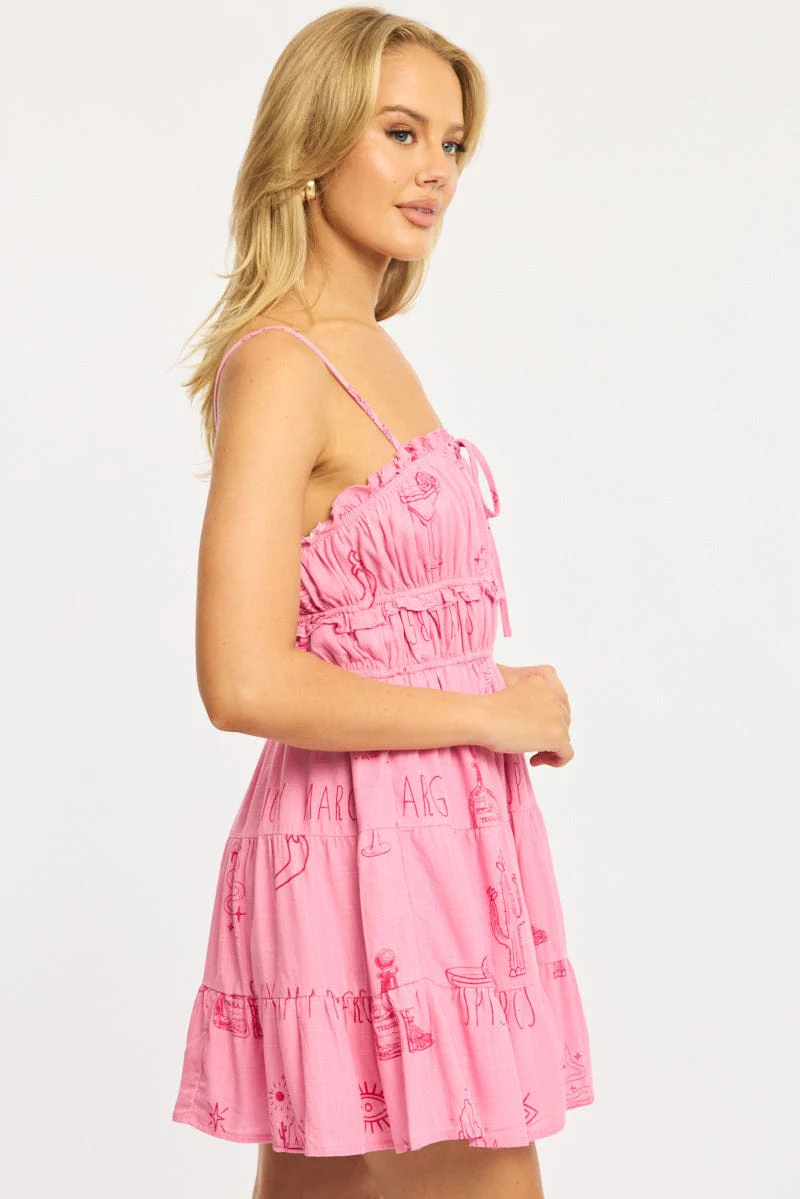 Pink Abstract Fit And Flare Dress Mini - Image 3