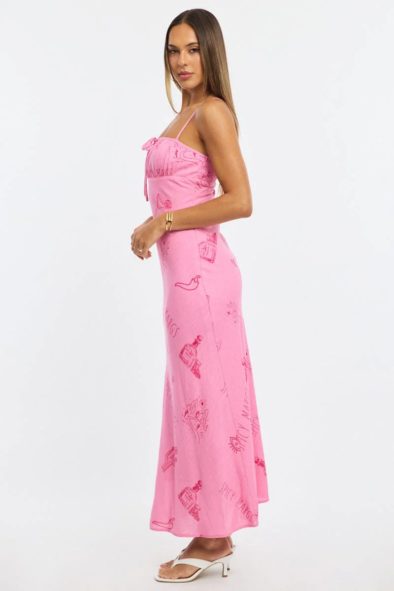 Pink Abstract Midi Dress Strappy - Image 3