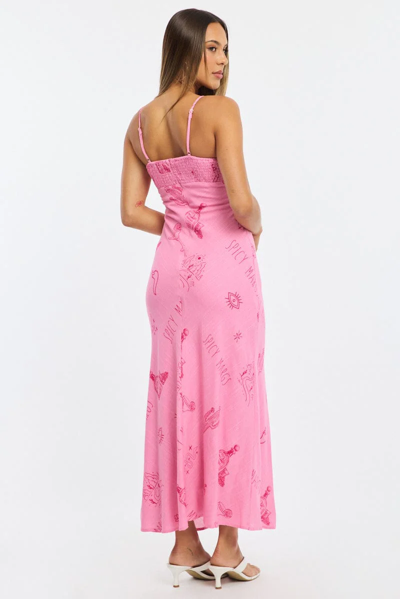 Pink Abstract Midi Dress Strappy - Image 4