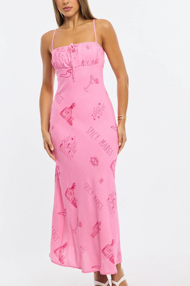 Pink Abstract Midi Dress Strappy - Image 5