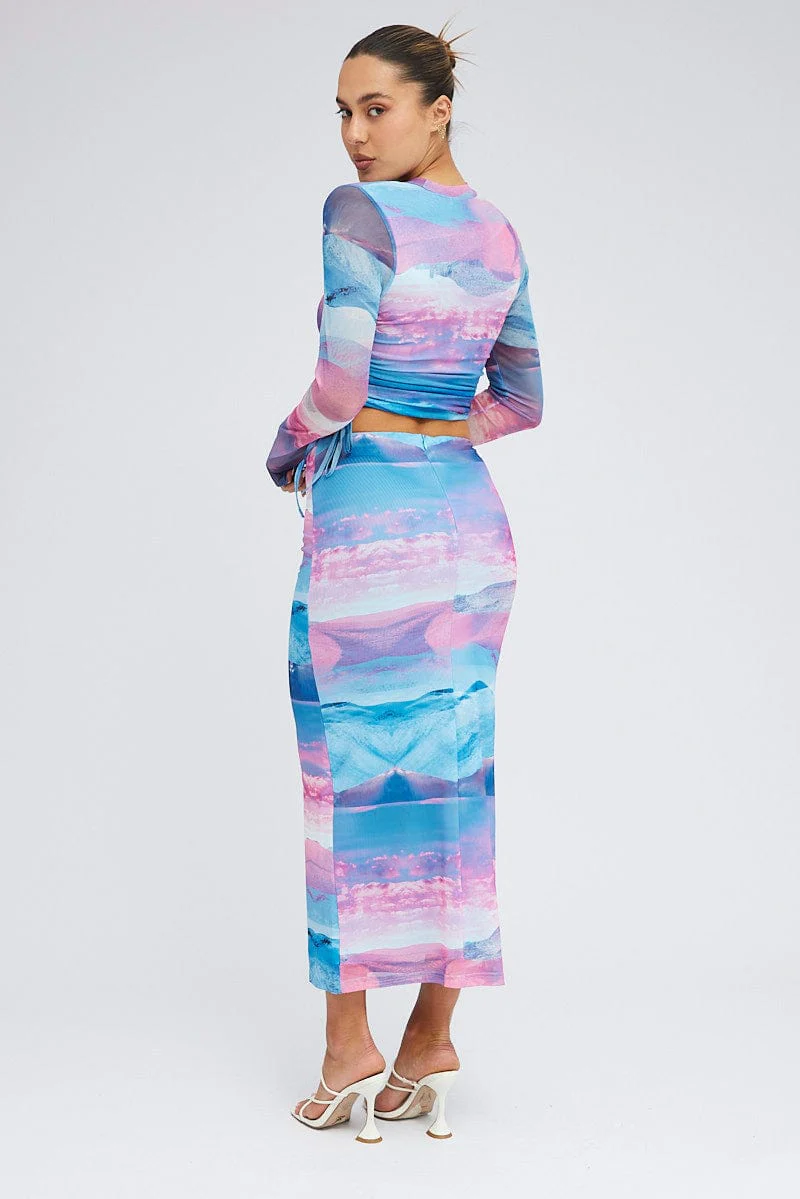 Pink Abstract Midi Skirt Mesh - Image 5