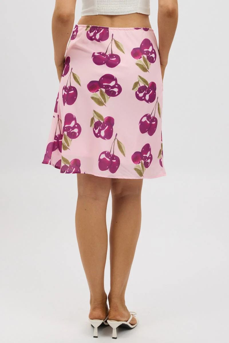 Pink Abstract Picot Trim Midi Skirt Chiffon Lined - Image 5