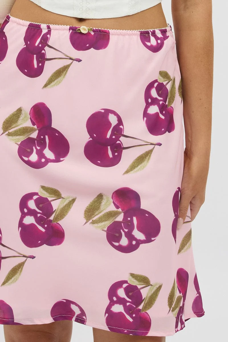 Pink Abstract Picot Trim Midi Skirt Chiffon Lined - Image 6
