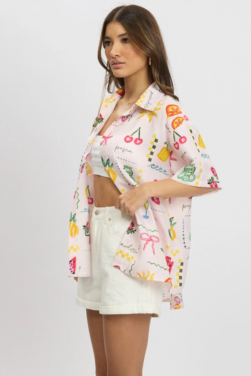 Pink Abstract Relaxed Shirt Short Sleeve - Image 4