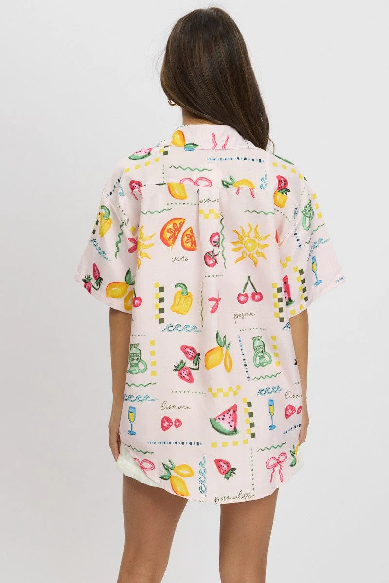 Pink Abstract Relaxed Shirt Short Sleeve - Image 5
